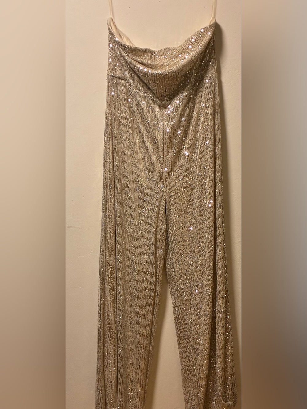 Fashion Nova Gold Sequin Cowl Neck Jumpsuit